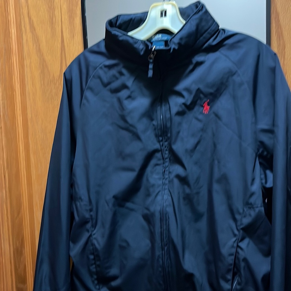Boys XL Jacket. Navy Blue, Zipper Pockets, Zipped in Hood, light Spring Jacket